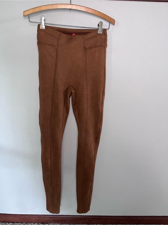 SPANX Pants - Spanx Faux Suede Leggings Cognac Brown High Rise Seamed XS Tall Skinny Pants